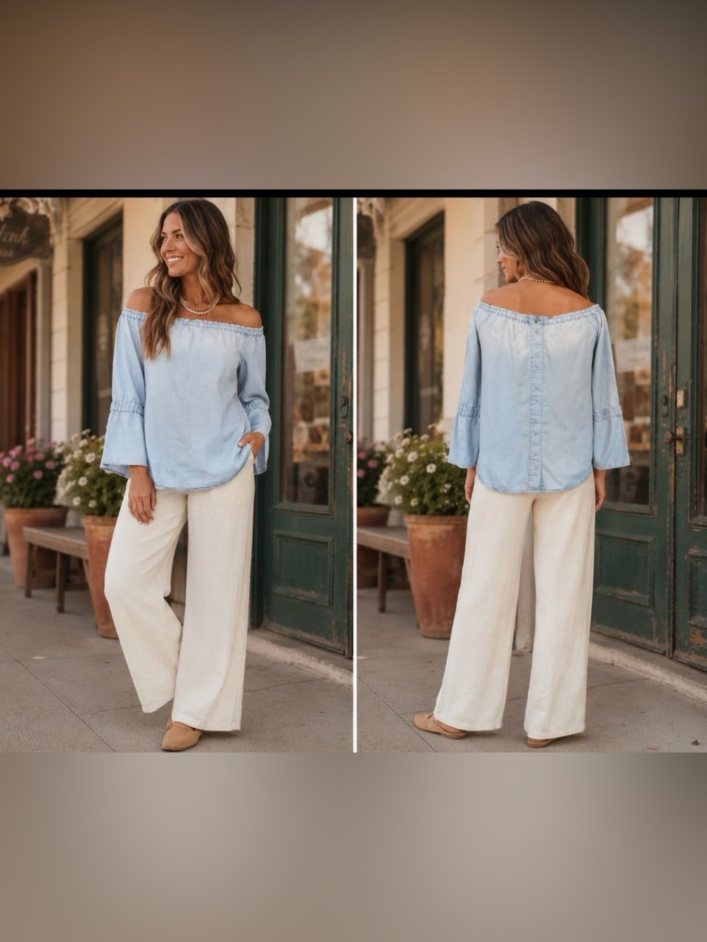 Light Blue Off-Shoulder Women’s Top Bell Sleeves Size Small